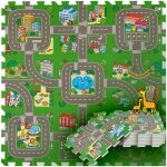 Tectake tapis puzzle mycity motifs ville et rues avec 9 pi�ces antid�rapantes - 905 x 905 cm