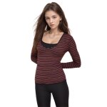 Tee - shirt femme à rayures chic à manches longues - confortable et stylé en rouge Tee - shirt femme à rayures chic à manches longues - confortable et stylé en rouge