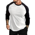 Tee shirt manche longue homme col rond casual t shirt manche longue homme sport regular fit - blanc noir ...