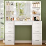 Teenfon coiffeuse avec miroir et station de charge coiffeuse avec 11 tiroirs 4 �tag�res 107 * 40 * 140 ...