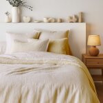 Tendance perso - parure de couette 100% pur lin couleur beige - housse de couette 140x200 et 1 taie 63x63 ...