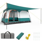 Tente de camping 4 - 6 personnes - costway - auvent - 2 chambres 2 portes 2 fen�tres en maille double ...