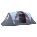 Tente camping 5 - 6 pers - tunnel & d�me polyester gris 455x23x18m - piquets inclus - pour aventures ...