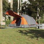Tente familiale tunnel 8 personnes gris et orange imperméable Tente familiale tunnel 8 personnes gris et orange imperméable