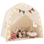Tente de jeu pour enfants costway - drapeaux et guirlandes lumineuses - fentre respirante - lavable ...