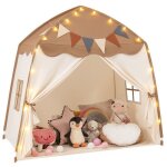 Tente de jeu pour enfants costway - drapeaux et guirlandes lumineuses - fentre respirante - lavable ...