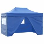 Tente de r�ception - tonnelle de jardin pliable avec 4 parois 3x4 m acier bleu