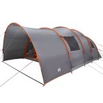 Tente tunnel de camping - vidaxl - 710x460x245 cm - gris et orange - polyester 185t avec rev�tement pu ...