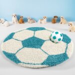 Teppium tapis enfant rond bleu blanc forme football tapis � poils longs pour chambre denfant taille 100 ...