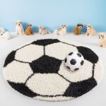 Teppium tapis enfant rond noir blanc forme football tapis � poils longs pour chambre denfant taille 120 ...