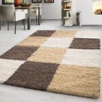Teppium tapis de salon shaggy  poils longs beige tapis 160 x 230 cm design  carreaux doux et moderne ...