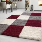 Teppium tapis de salon shaggy � poils longs rouge tapis 160 x 230 cm design � carreaux doux et moderne ...