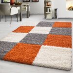 Teppium tapis de salon shaggy � poils longs terre cuite tapis 160 x 230 cm design � carreaux doux et ...