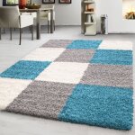 Teppium tapis de salon shaggy  poils longs turquoise tapis 160 x 230 cm design  carreaux doux et moderne ...