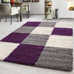 Teppium tapis de salon shaggy  poils longs violet tapis 160 x 230 cm design  carreaux doux et moderne ...