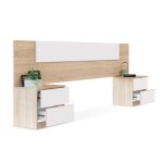 Tte de lit avec 2 tables de chevet bois naturel htre finition blanche chambre