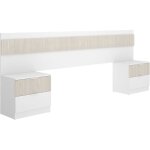Tte de lit avec 2 tables de chevet  2 tiroirs - lamelles / blanc - 248 x 342 x 96 cm