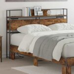 T�te de lit avec �tag�re - panneau de lit avec rangement ch�ne fum� 160 cm bois ding�nierie 408848