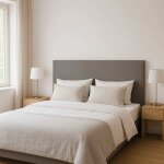 T�te de lit largeur 160 x 80 cm tissu couleur gris clair