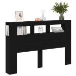 Tte de lit led avec tagre chne noir 160 x 185 x 1035 cm - mothinessto