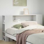 T�te de lit - vidaxl - bois massif de pin - blanc - rangement int�gr� - 140 cm