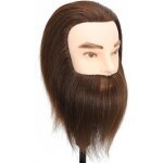 Tte de mannequin homme avec cheveux et barbe 100% humains marron fonc pour coiffure