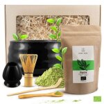 Th� matcha bio kit coffret mary rose japonais 100g accessoires bol noir 500 ml bambou fouet chasen cuill�re ...