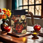 Théière florale vintage - acier inoxydable - passoire intégrée - couvercle hermétique - rouge Théière florale vintage - acier inoxydable - passoire intégrée - couvercle hermétique - rouge