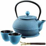 Th�i�re en fonte kadax teramo 850ml + 2 tasses - design oriental bleu