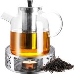 Th�i�re verre 1800ml avec rechaud filtre inox amovible th� noir vert parfum� infusion �l�gante