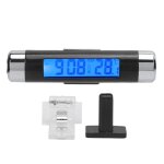 Thermom�tre num�rique 2 en 1 pour voiture tableau de bord noir r�tro�clairage bleu calendrier horloge ...