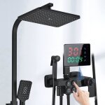 Thermostatique colonne de douche 38�c noir syst�me de douche pluie montage mural avec lcd affichage temp�ratur ...