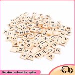 Tiles de lettre de puzzle en bois num�ros de lettres noires carreaux dorthographe pour l�ducation pr�coce ...