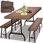 Tillvex ensemble table et bancs pliants marron set de tente de fte mobilier de jardin en plastique 180 ...