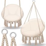 Tillvex hamac chaise suspendu 200kg beige 1 grand coussin chaise relax � franges - int�rieur et ext�rieur ...