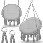 Tillvex hamac chaise suspendu 200kg gris 1 grand coussin chaise relax  franges - intrieur et extrieur ...