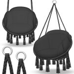 Tillvex hamac chaise suspendu 200kg noir 1 grand coussin chaise relax  franges - intrieur et extrieur ...