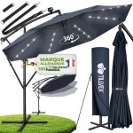 Tillvex� led parasol d�port� � 300 cm bleu marine ? 360� uv upf 50 + avec manivelle couverture & paravent ...