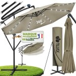 Tillvex� led parasol d�port� � 300 cm marron ? 360� uv upf 50 + avec manivelle couverture & paravent ...
