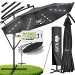 Tillvex� led parasol d�port� � 350 cm anthracite ? 360� uv upf 50 + avec manivelle couverture & paravent ...