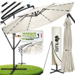 Tillvex� led parasol d�port� � 350 cm beige ? 360� uv upf 50 + avec manivelle couverture & paravent pare ...