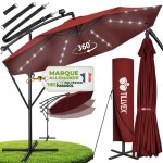 Tillvex� led parasol d�port� � 350 cm rouge ? 360� uv upf 50 + avec manivelle couverture & paravent pare ...