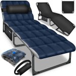 Tillvex lit de camping pliable bleu avec coussin de nuque - charge maximale : 280 kg - chaise longue ...