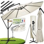 Tillvex� parasol d�port� � 350 cm beige ? 360� uv upf 50 + avec manivelle couverture & paravent pare ...