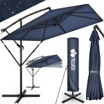 Tillvex parasol dport rectangulaire  330 cm + housse de protection & contre le vent bleu marine - ...
