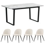 Tilst ensemble pour salle à manger table à manger imprimé marbre blanc et 4 chaises velours beige. Tilst ensemble pour salle à manger table à manger imprimé marbre blanc et 4 chaises velours beige.