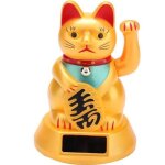 Tirelire chat porte bonheur solaire - or - nergie solaire - 8. 5x12. 5 cm - objet de dcoration - plastique ...