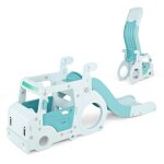Toboggan 3 en 1 pour enfants costway - design pliable - forme de mini bus - tunnel rampant - rampes surleves ...