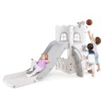 Toboggan 6 en 1 costway avec panier de basket et t�lescope marches antid�rapantes cadeaux pour gar�ons ...