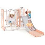 Toboggan 7 en 1 costway avec balanoire panier de basket et tlescope espace de rangement jeu intrieur ...